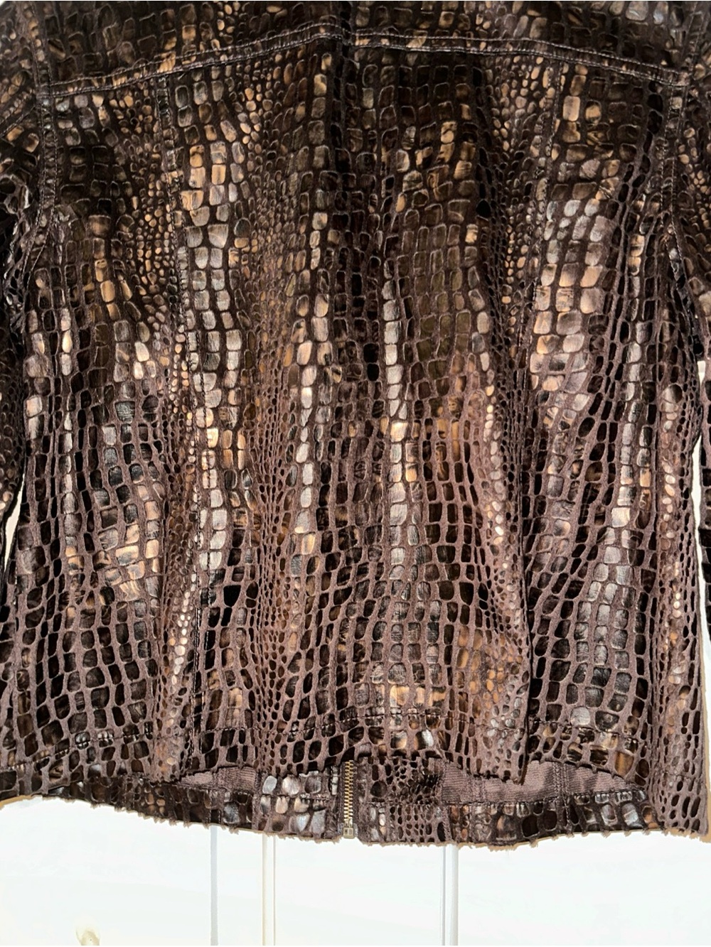 Ruby Rd. Croc-Embossed Metallic Brown Leather Jacket - Picture 5 of 13